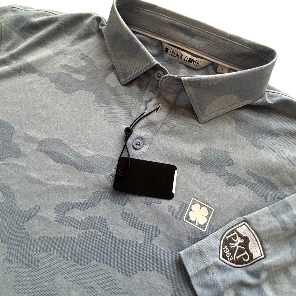 Black Clover Polo Shirt Mens L Pilot Knob Park CC Blue Camo Performance Luxury